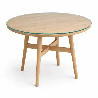 Mesa redonda con cristal sobre apoyo completo