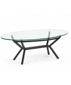 Cristal ovalado sobre mesa exterior para zonas de mucho uso
