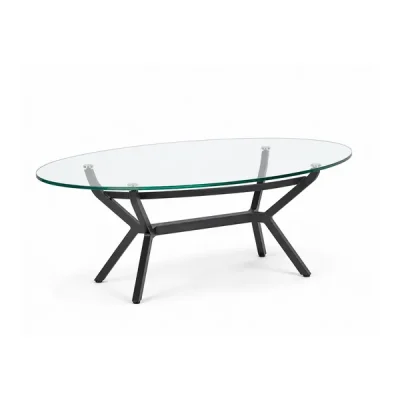 Cristal ovalado sobre mesa exterior para zonas de mucho uso